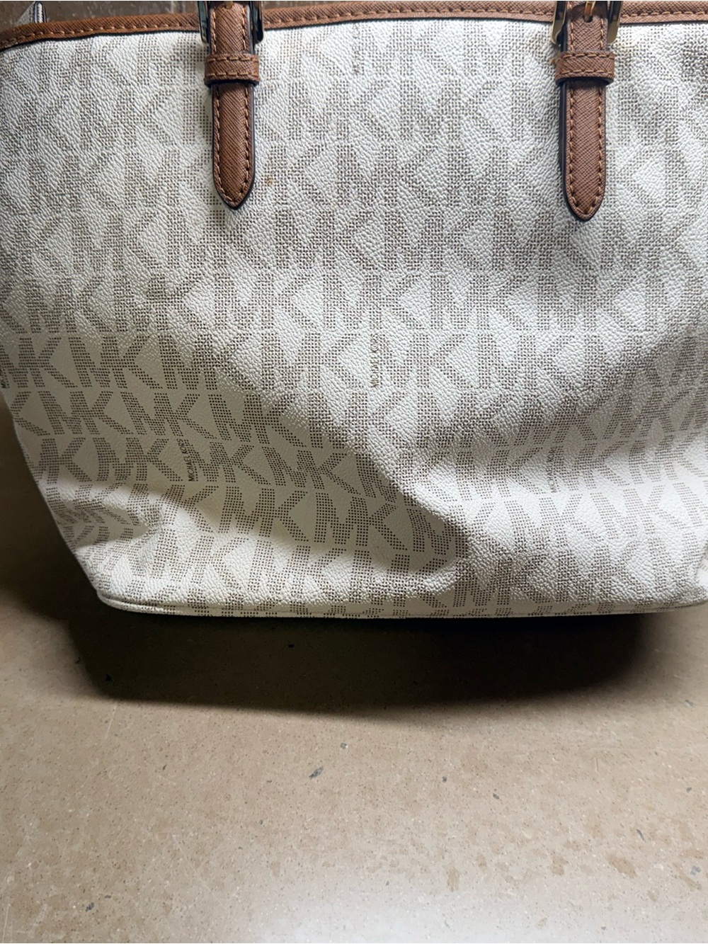 Michael Kors Cream Logo Tote with Brown Leather Trim - Picture 6 of 9